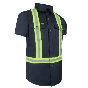UNLINED SHORT SLEEVE SHIRT WITH PLASTIC BUTTONS AND REFLECTIVE STRIPES