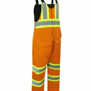 DUCK COTTON INSULATED BIB PANTS WITH ZIPPER ON THE LEGS AND REFLECTIVE STRIPES